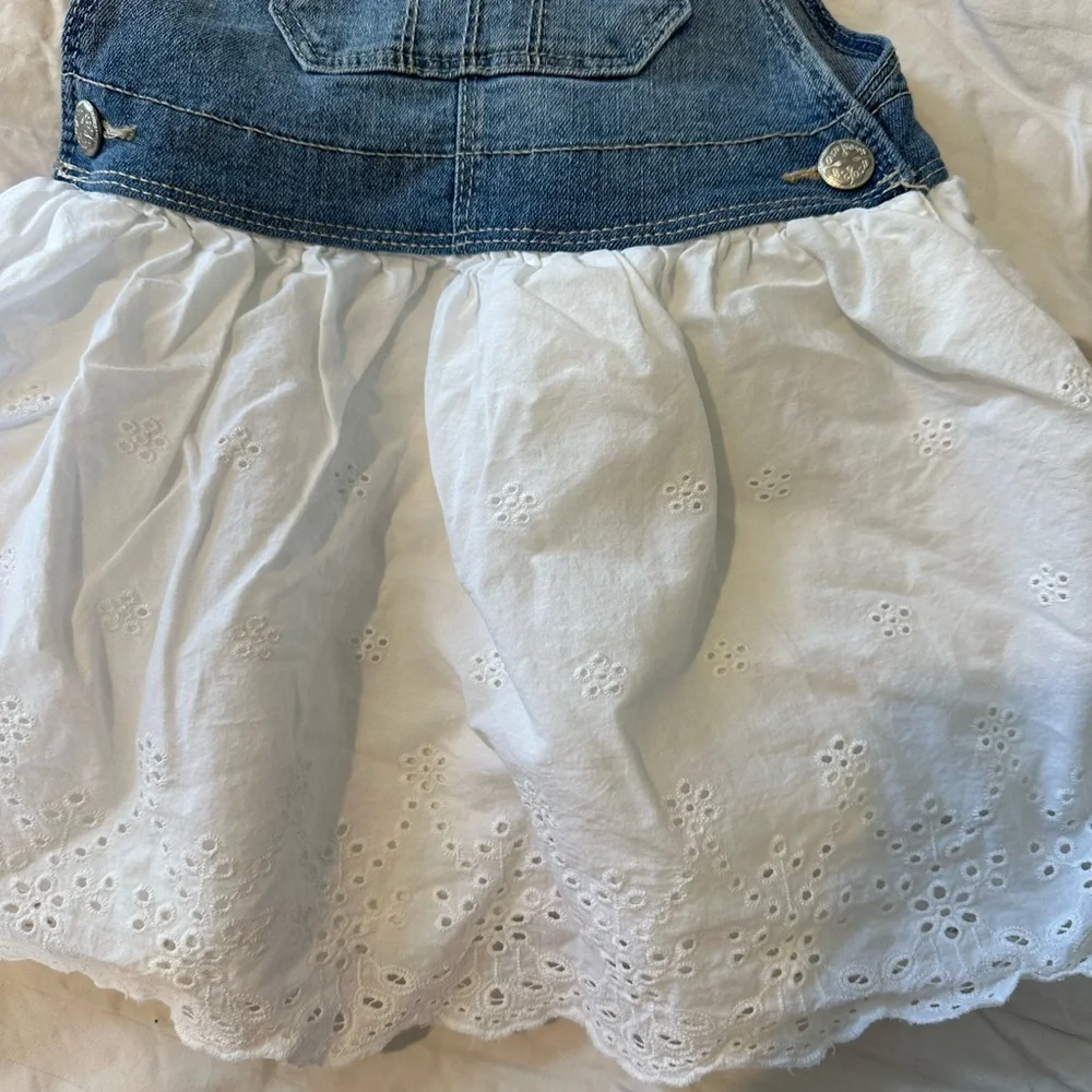 OshKosh B’Gosh Toddler Denim & White Eyelet Overall Dress